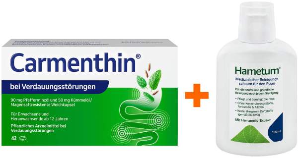 Carmenthin bei Verdauungsstörungen 42 magensaftresistente Weichkapseln + Hametum Medizinischer Reinigungsschaum 100 ml