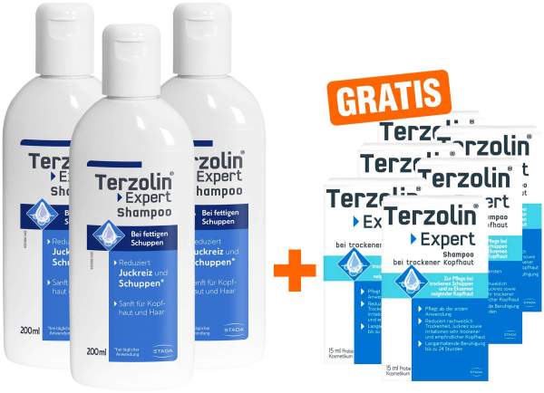 Terzolin Expert Shampoo bei fettiger Kopfhaut 3 x 200 ml + gratis Terzolin Expert trocken Shampoo 6 x 15 ml