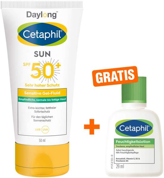 Cetaphil Sun Daylong SPF 50+ sens. Gel - Fluid Gesicht 50 ml + gratis Feuchtigkeitslotion 29 ml