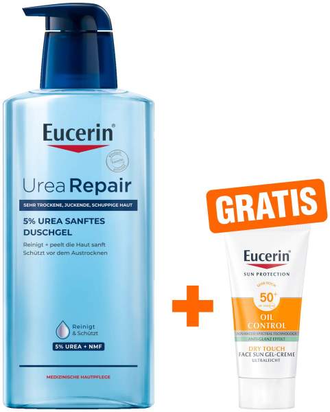 Eucerin UreaRepair 5% Urea Sanftes Duschgel 400 ml + gratis Eucerin Sun Gel-Creme Oil Control 20 ml