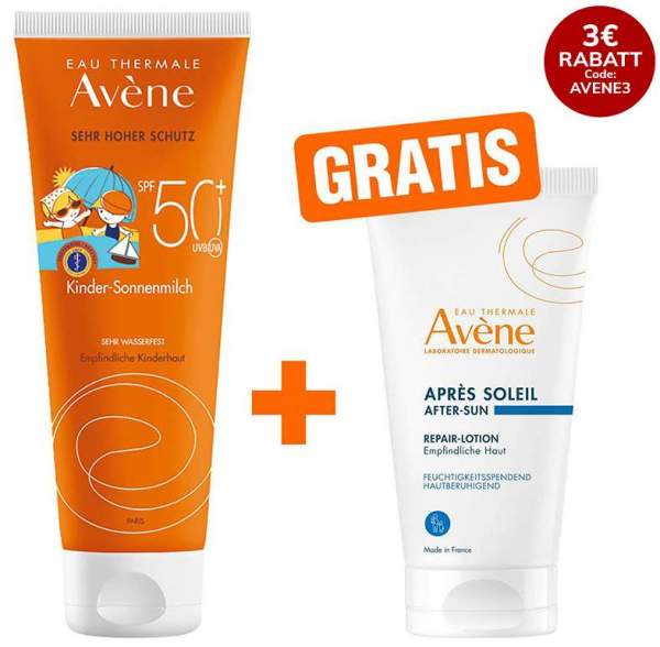 Avene Sunsitive Kinder Sonnenmilch SPF 50 + 250 ml Milch + gratis Repair - Lotion nach der Sonne 50 ml