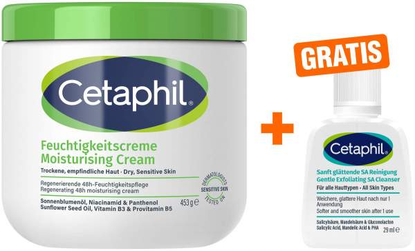 Cetaphil Feuchtigkeitscreme 453 g + gratis Cetaphil sanft glättende SA Reinigungslotion 29 ml