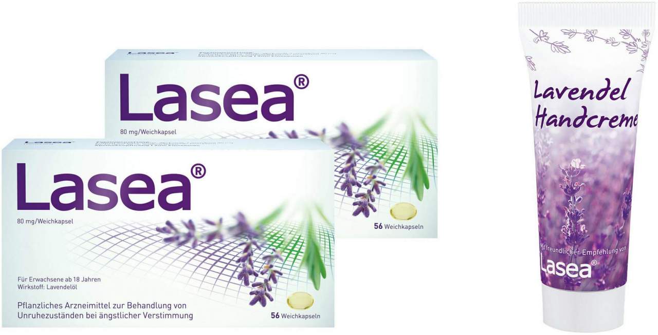 Lasea 2 x 56 Weichkapseln + gratis Lasea Lavendel Handcreme