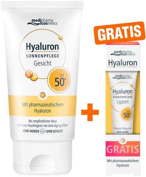 medipharma cosmetics Hyaluron Sonnenpflege Gesicht LSF 50+ 50ml + gratis Hyaluron Sonne-Lippenpflege LSF 50+ 7 ml