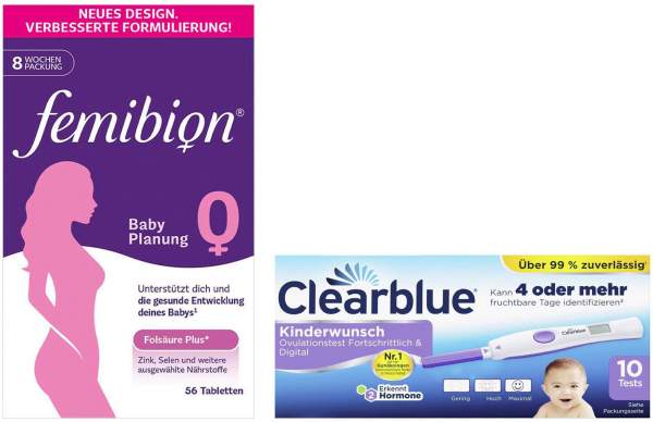 Femibion 0 Babyplanung 56 Tabletten + Clearblue Digital Ovulationstest Fortschrittlich &amp; Digital 10 Stück