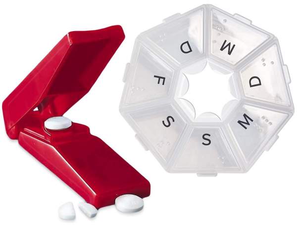 Tabletten Set inkl. Wochen-Pillendose +Tablettenschneider
