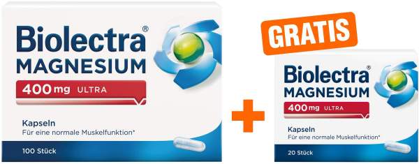 Biolectra Magnesium 400 mg ultra 100 Kapseln + gratis Biolectra Magnesium 400 mg ultra 20 Kapseln