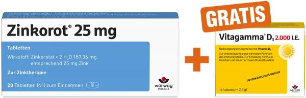 Zinkorot 25 mg 20 Tabletten + gratis Vitagamma D3 2.000 I.E 10 Tabletten