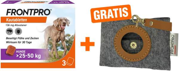 Frontpro 136 mg für Hunde 3 Kautabletten + gratis Hundebeutelspender 1 Stück