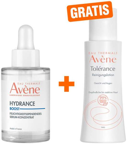 Avene Hydrance Boost feuchtigkeitsspendendes Serum-Konzentrat 30 ml + gratis Avene Tolerance Reinigungslotion 100 ml