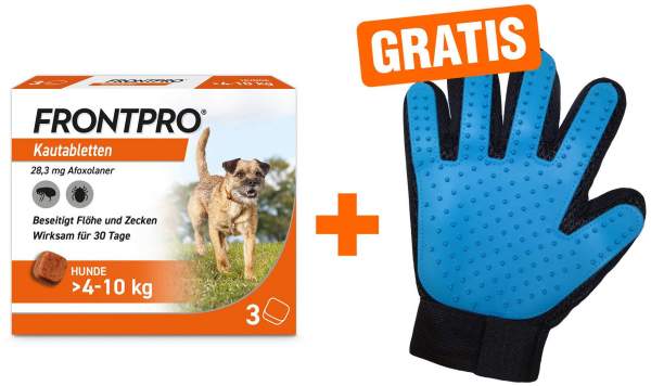 Frontpro 28 mg für Hunde 4-10 kg 3 Kautabletten + gratis Fellhandschuh