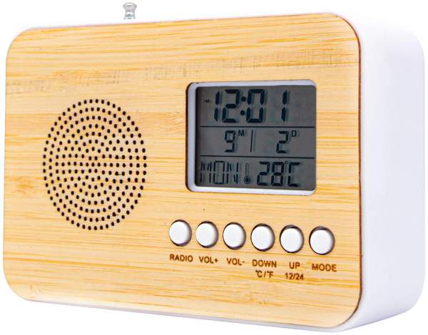 FM Digital Radio Wecker Bamboo mit Kalender und Temperaturanzeige, 1 Stück