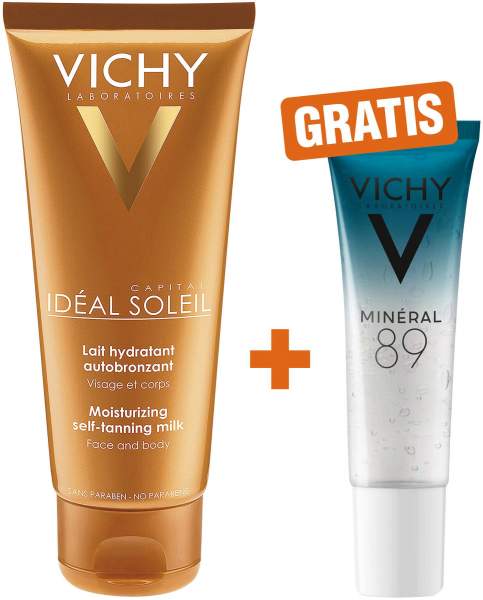 Vichy Ideal Soleil Selbstbr.Milch 100 ml + gratis Mineral 89 Probe 10 ml