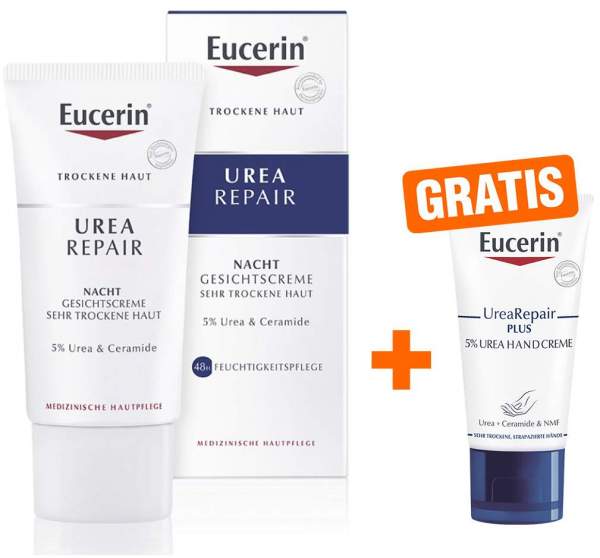 Eucerin UreaRepair Nacht Gesichtscreme 5% 50 ml + gratis Eucerin UreaRepair Plus Handcreme 5% 30 ml