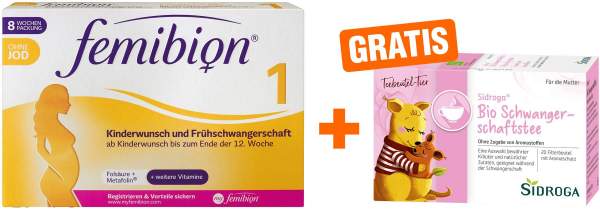 Femibion 1 Kinderwunsch und Frühschwangerschaft ohne Jod 60 Tabletten + gratis Sidroga Bio Schwangerschaftstee 20 Beutel