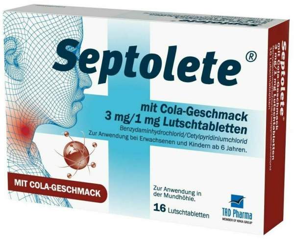 Septolete mit Cola Geschmack 3mg + 1mg 16 Lutschtabletten