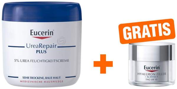 Eucerin UreaRepair Plus Körpercreme 5% 450 ml + gratis Anti Age Hyaluron Filler Tagespflege LSF 15 20 ml