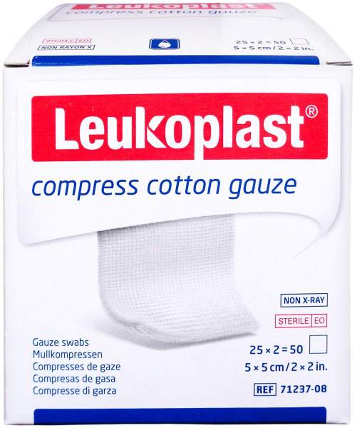 Leukoplast compress Cotton Gauze 5 x 5 cm, 12fach steril, 25 x 2 Stk