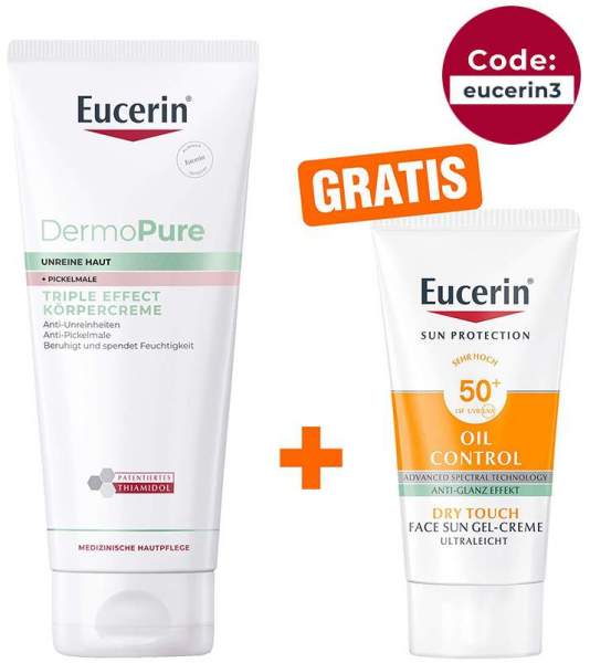 Eucerin DermoPure Triple Effect Körpercreme 200 ml + gratis Eucerin Sun Gel-Creme Oil Control 20 ml