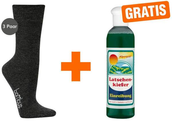 Bambus Wellness-Socken 39-42 Anthrazit 3 Paar + gratis Latschenkiefer Einreibung 250 ml