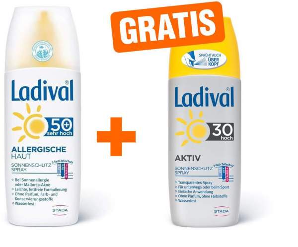 Ladival Allergische Haut 150 ml Spray LSF 50+ + gratis Aktiv Sonnenschutz Spray LSF 30 150 ml