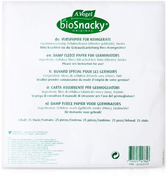 Bio Snacky Vliespapier Für Sprossengarten 25 Stück