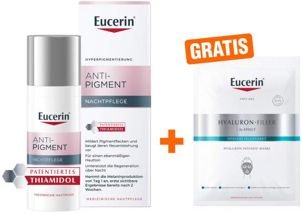Eucerin Anti-Pigment Nachtpflege 50 ml Creme + gratis Anti Age Hyaluron Filler Intensiv Maske 1 Stück