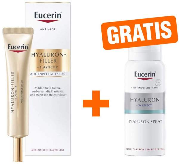 Eucerin Hyaluron Filler + Elasticity Augenpflege LSF15 15 ml + gratis Hyaluron Spray 50 ml