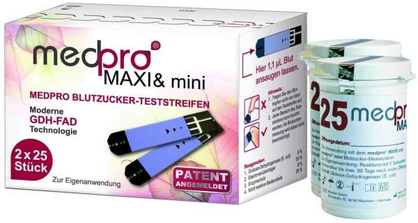 Medpro Mini&amp;Maxi Blutzucker Test-Streifen 50 Stück
