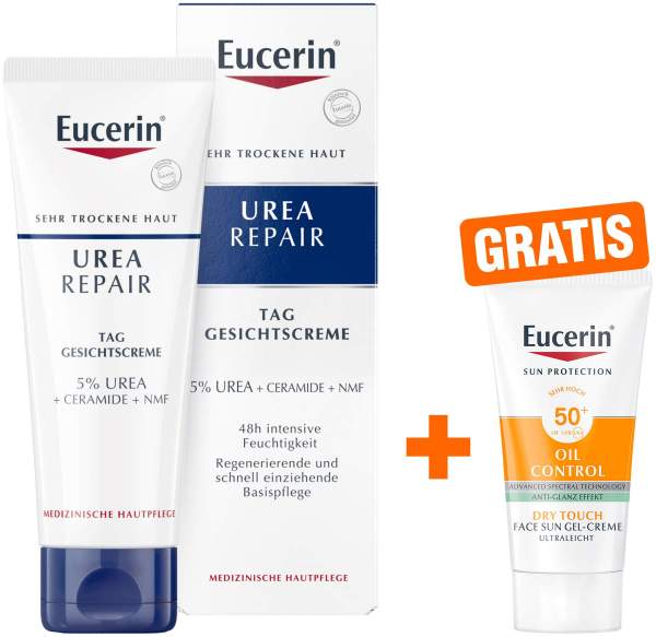Eucerin UreaRepair Gesichtscreme Tag 5 % 50 ml + gratis Eucerin Sun Gel-Creme Oil Control 20 ml