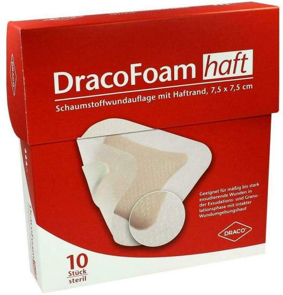 Dracofoam Haft Schaumstoff Wundauflage 7,5 cm X 7,5 cm 10 Verbände