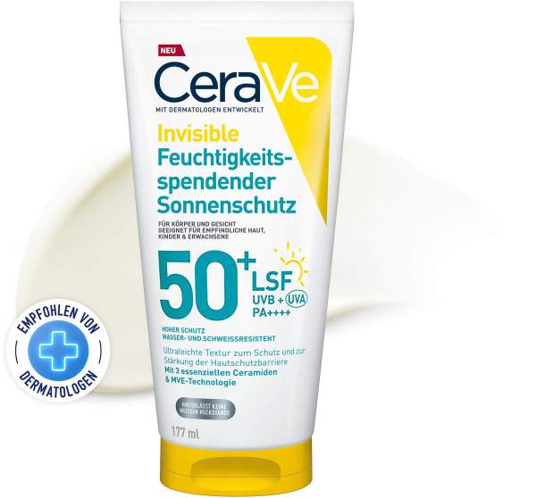 CeraVe Invisible Feuchtigkeitsspendender Sonnenschutz LSF 50+ 177 ml