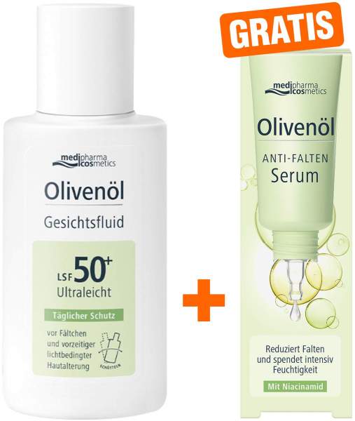 medipharma cosmetics Olivenöl Gesichtsfluid LSF 50+ 50 ml + gratis medipharma cosmetics Olivenöl Anti-Falten Serum 5 ml