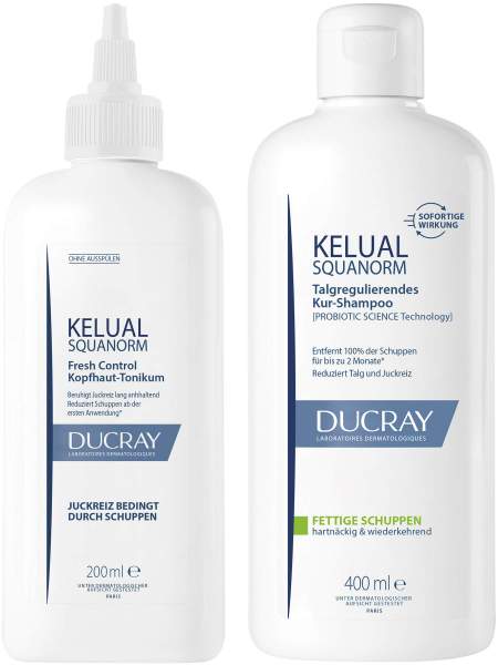 Ducray Kelual Squanorm Kopfhaut Tonikum 200 ml + Kelual Squanorm fettige Schuppen 400 ml Shampoo