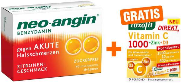 Neo-Angin Benzydamin akute Halsschmerzen Zitrone 40 Lutschtbl.+ gratis Taxofit Vitamin C