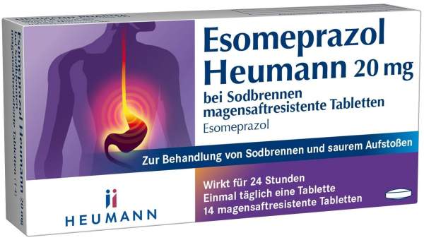 Esomeprazol Heumann 20 mg bei Sodbrennen 14 magensaftresistente Tabletten