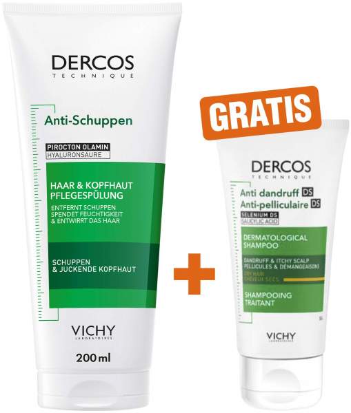 Vichy Dercos Anti-Schuppen Conditioner 200 ml + gratis Dercos Anti Schuppen Shampoo trockene Kopfhaut 50 ml