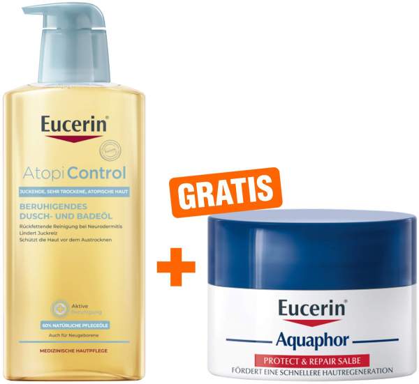 Eucerin AtopiControl Dusch und Badeöl + gratis Aquaphor Repair-Salbe 7 ml