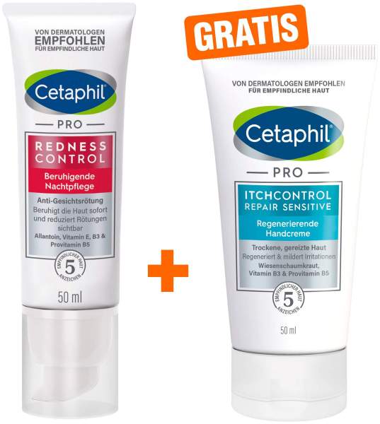 Cetaphil RednessControl Creme beruhigende Nachtpflege 50 ml + gratis Pro Itch Control Repair sensitive Handcreme 50 ml