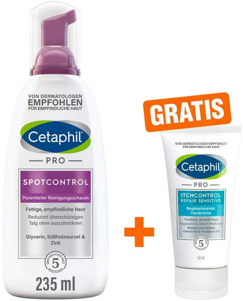 Cetaphil Pro Spot Control porentiefer Reinigungsschaum 235 ml + gratis Cetaphil Pro Itch Control Repair Handcreme 50 ml