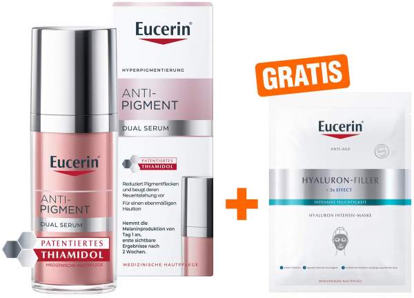Eucerin Anti-Pigment Dual Serum 30 ml + gratis Anti Age Hyaluron Filler Intensiv Maske 1 Stück