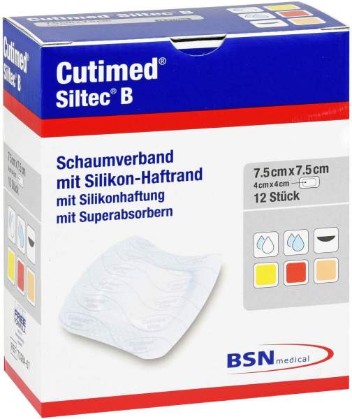 Cutimed Siltec B Schaumverb. 7,5 X 7,5 cm M.Haftr. 12 Stück