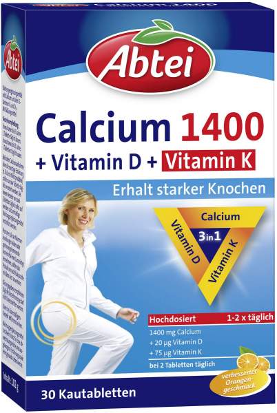 Abtei Calcium 1400 + Vitamin D3 + K 30 Kautabletten