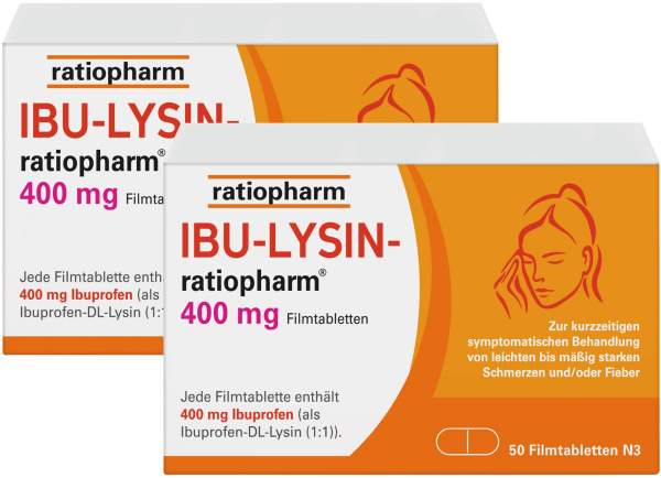 Ibu Lysin Ratiopharm 400 mg 2 x 50 Filmtabletten