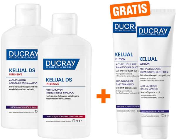 Ducray Kelual DS intensives Anti - Schuppen Shampoo 2 x 100 ml + gratis Elution Shampoo 2 x 100 ml