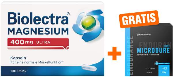 Biolectra Magnesium 400 mg ultra 100 Kapseln + gratis Microbionic Microdure Shot 15 Sachets