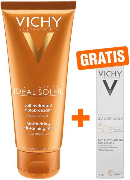 Vichy Ideal Soleil Selbstbräuner Milch für Gesicht und Körper 100 ml + gratis Capital Soleil UV-Age Daily LSF 50+ 15 ml