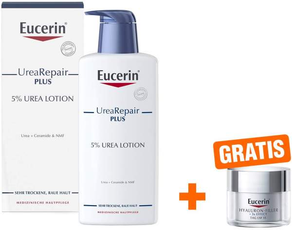 Eucerin UreaRepair Plus Lotion 5% 400 ml + gratis Anti Age Hyaluron Filler Tagespflege LSF 15 20 ml