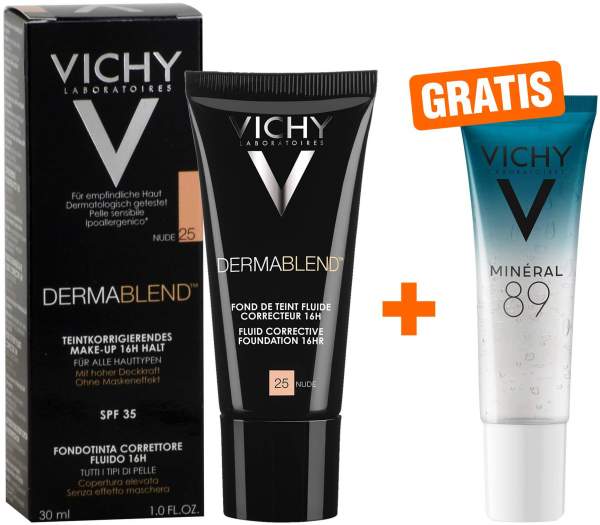 Vichy Dermablend Make-Up Nr.25 Nude 30 ml Flüssigkeit + gratis Vichy Mineral 89 Probe 10 ml