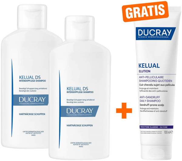 Ducray Kelual DS Shampoo 2 x 100 ml + gratis Elution ausgl.Shampoo 100 ml